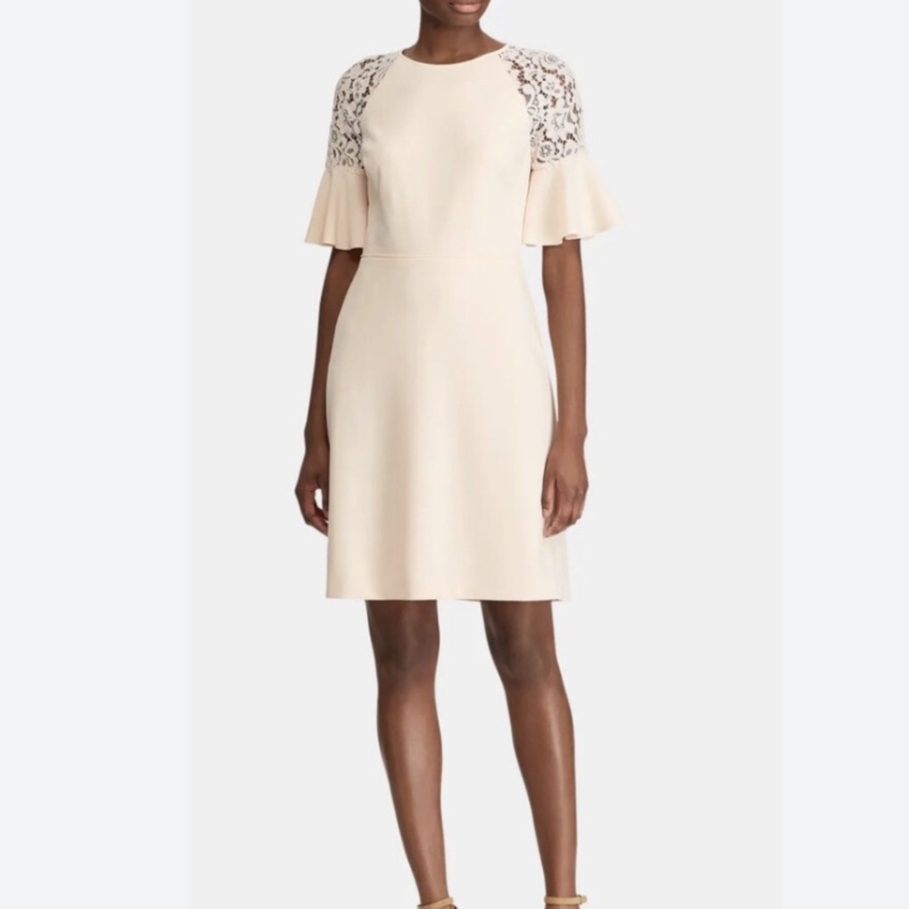 RALPH LAUREN Peach Flared Bell Lace Short Sleeve Dress 8 NWOT
